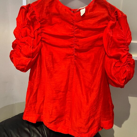 H&M Red Rusched Sleeved Blouse - Picture 1 of 6